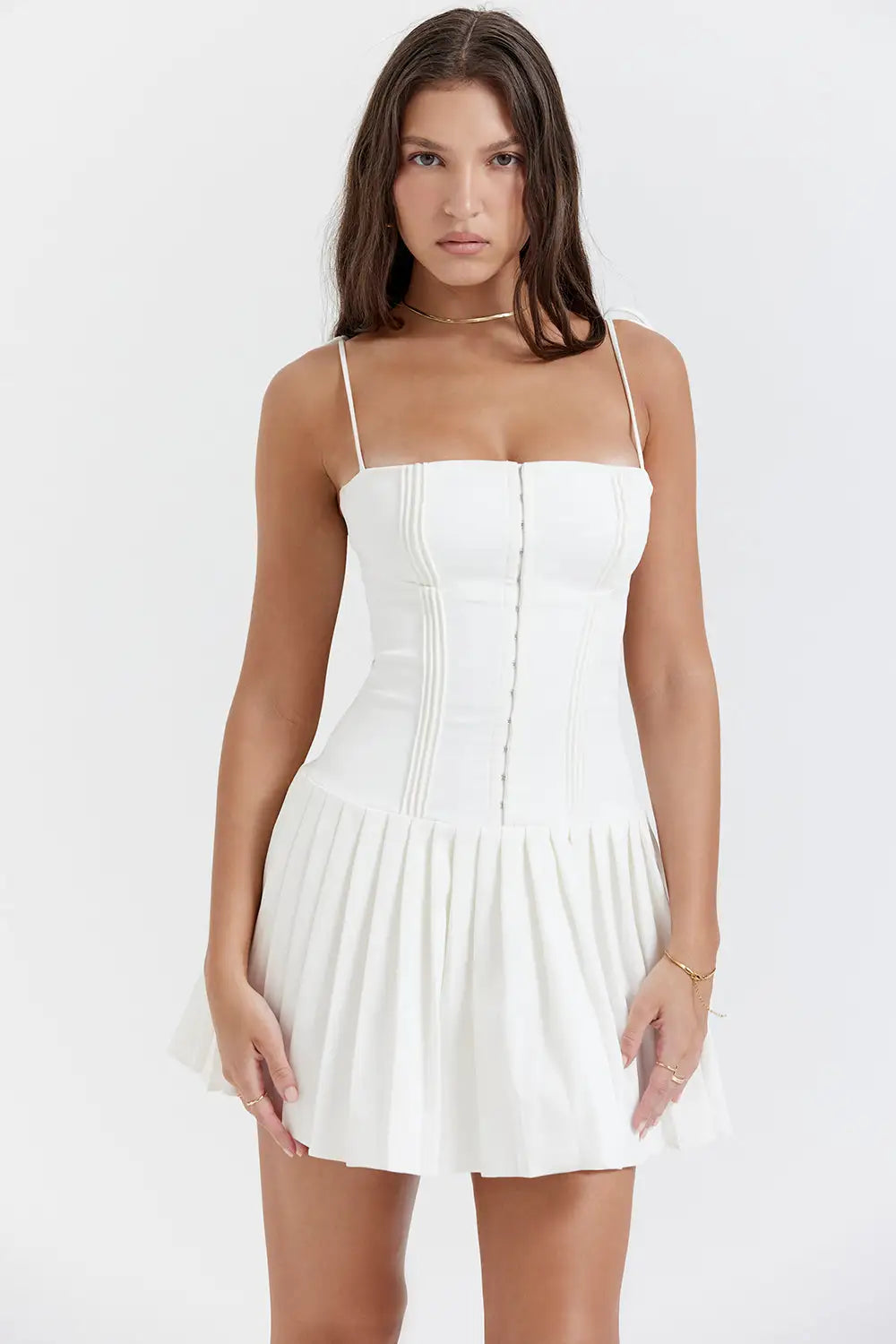 FEMME White Pleated Dress