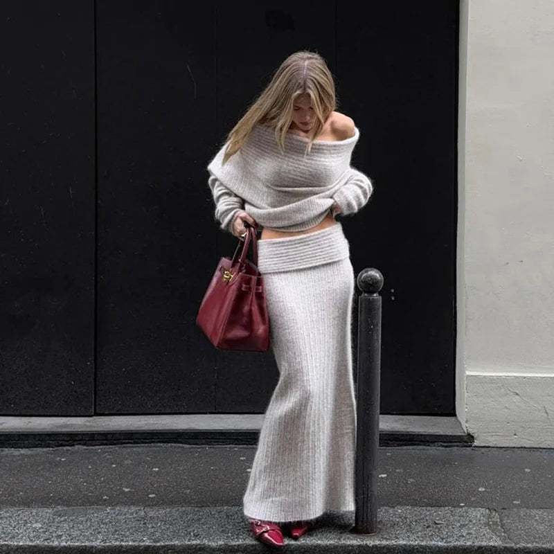 KNIT Off-Shoulder Top and Skirt